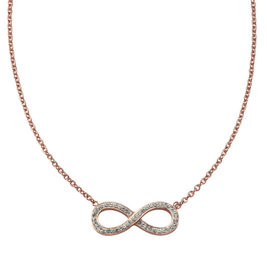 Collier Edelstahl PVD rosévergoldet Länge 40/45cm, Karabinerverschluss Kristalle Infinity
