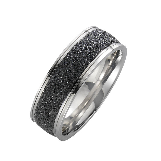 Damenring Edelstahl schwarzer Glitter sand/glanz