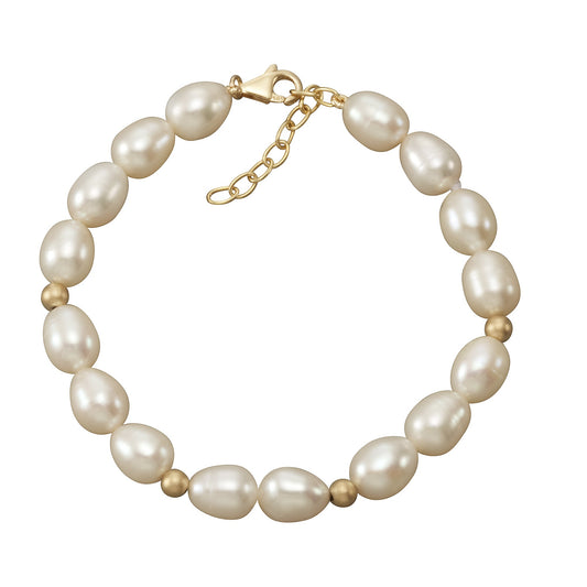 Armband Gold 585 mit Süßwasserzuchtperlen (7-7,5mm) und 4x Goldkugeln (3mm) 21cm Länge
