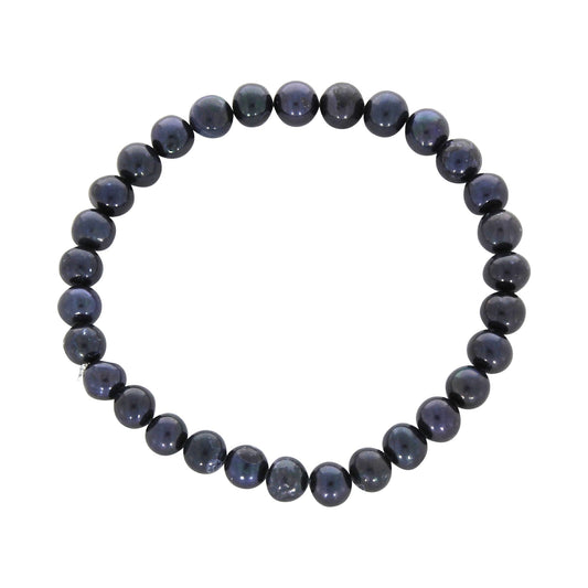 Stretch Armband Süßwasserzuchtperlen schwarz 6mm. Perlenarmband mit 18cm Länge.