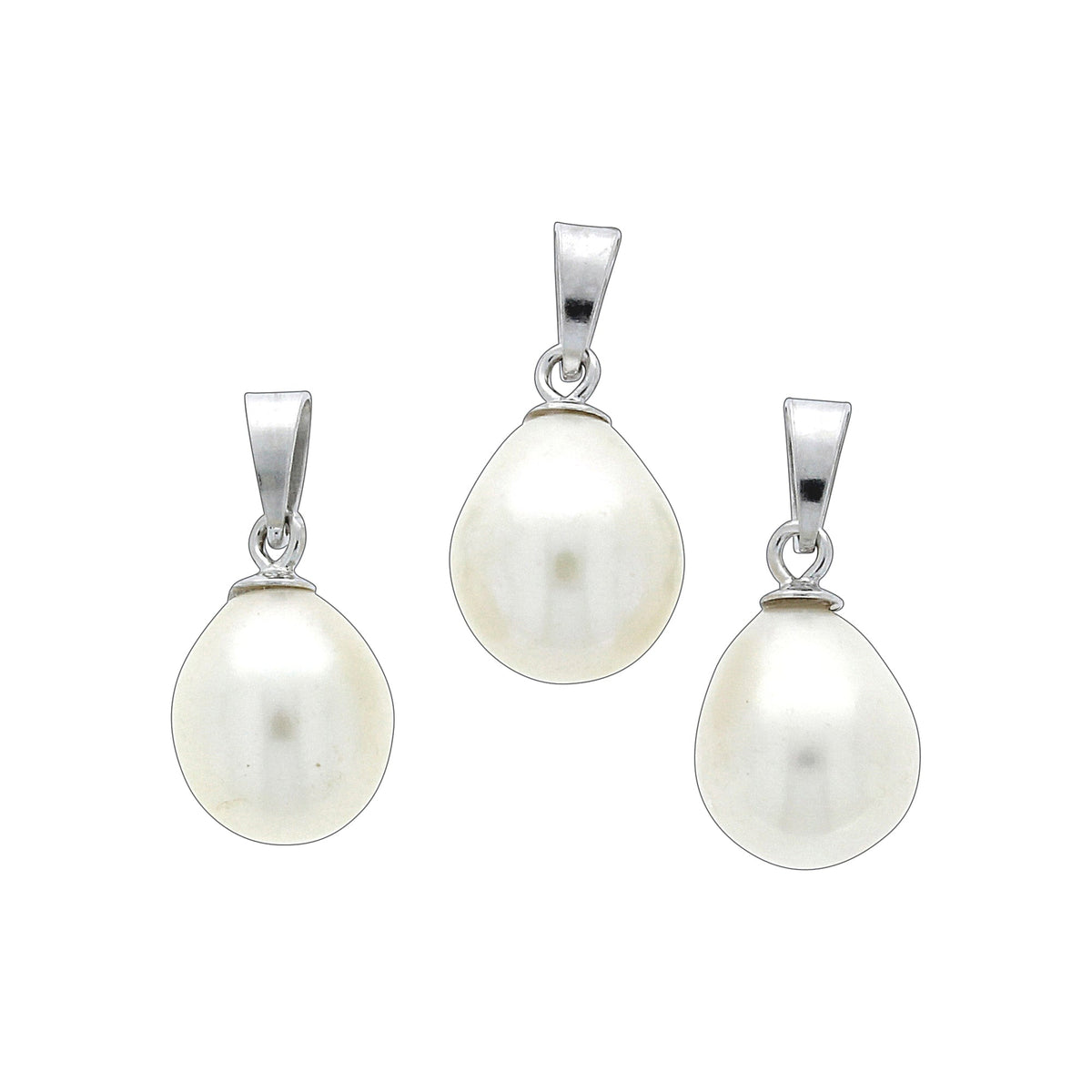 Perlen-Anhänger-Set 925/- Sterling Silber rhodiniert 1,4cm Süßwasserzuchtperle