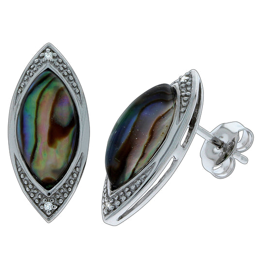 Ohrstecker 925/- Sterling Silber rhodiniert mit Abalone und 4x Zirkonia