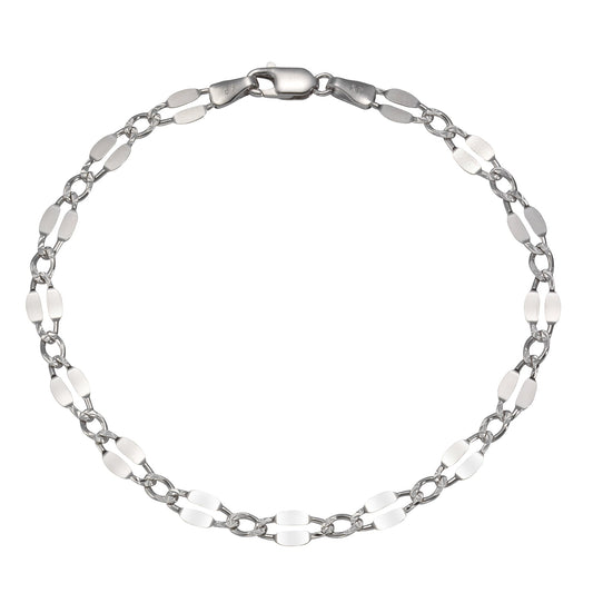 Armband 925/- Sterling Silber rhodiniert mit ovalen Doppel-Plättchen und Zwischen-Ösen mit Struktur - Länge 19cm