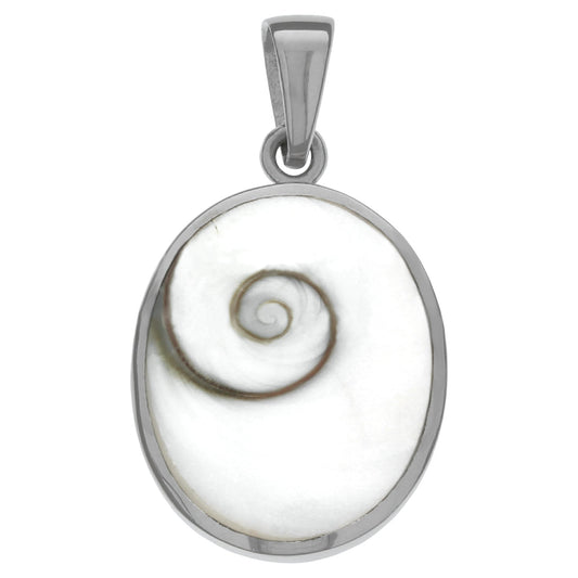 Anhänger 925 Silber rhodiniert mit weißer Muschel. Der Silberanhänger hat eine Länge von 3cm.