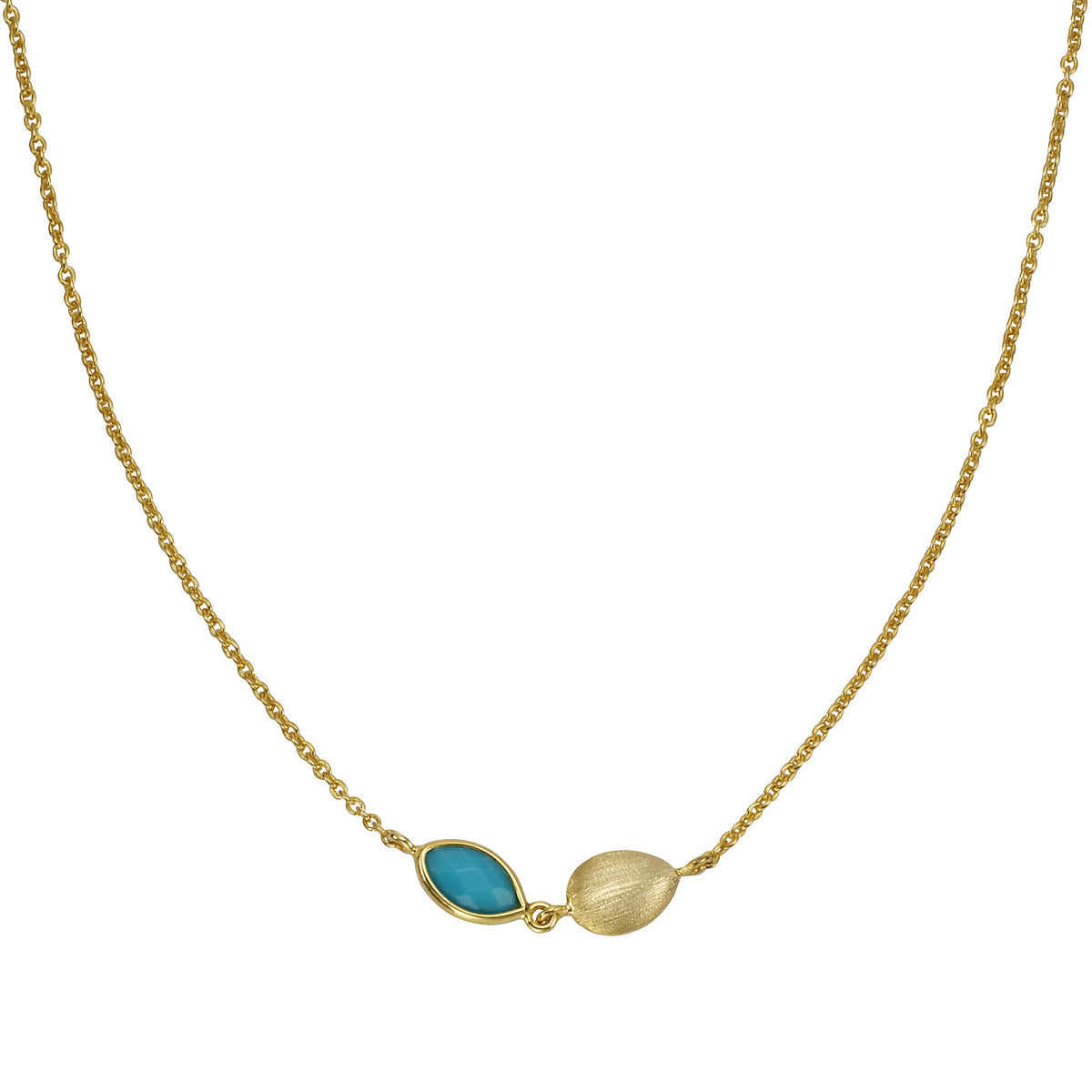 Hals-Kette Ankerkette 925/- Sterling Silber vergoldet 47cm Türkis rek.