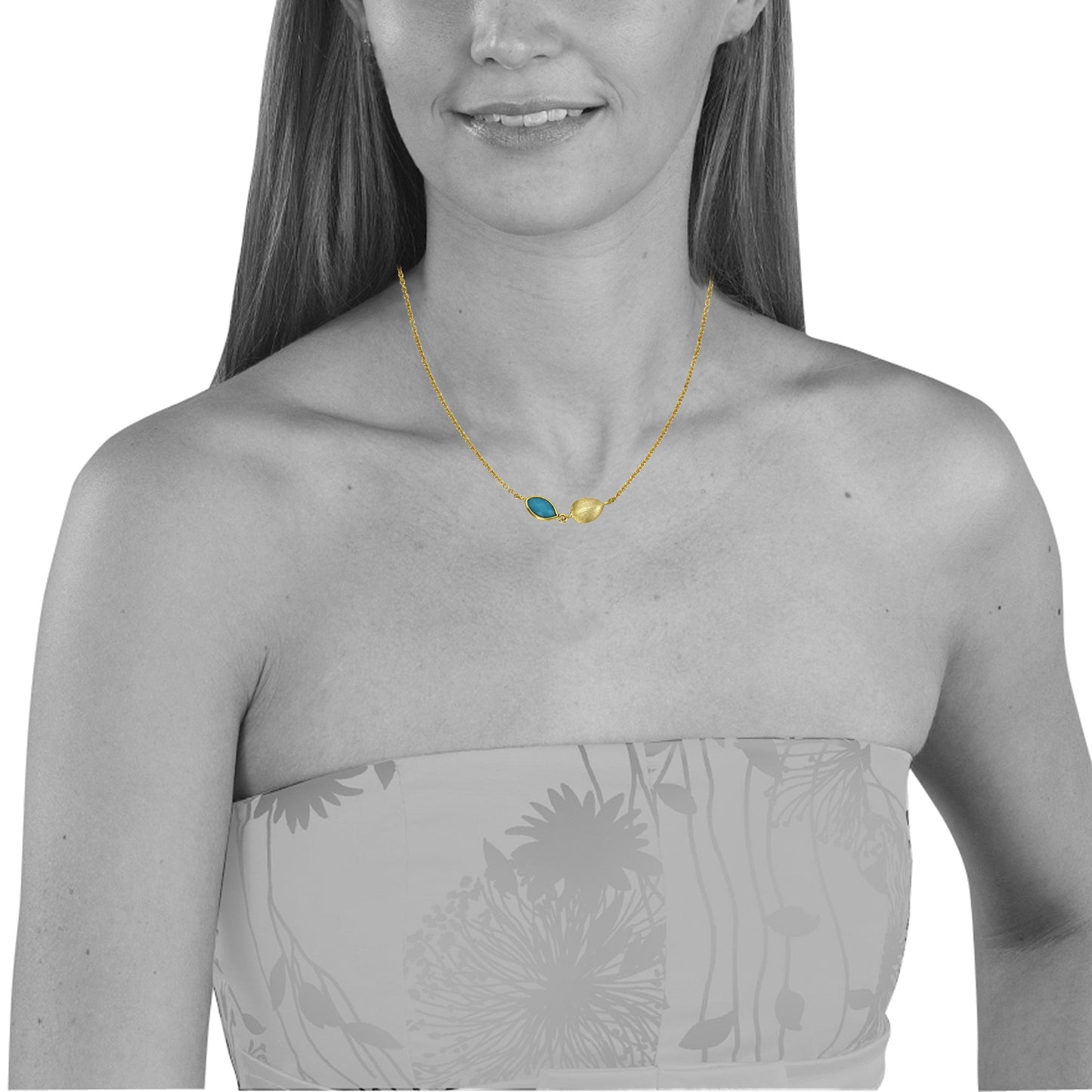 Hals-Kette Ankerkette 925/- Sterling Silber vergoldet 47cm Türkis rek.