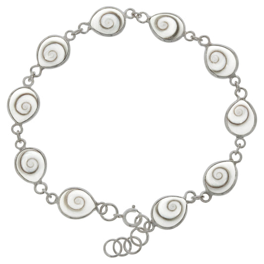 Armband 925 Silber mit Muscheln weiß. Das Silberarmband hat eine Länge von 19,5cm + 1,5cm.