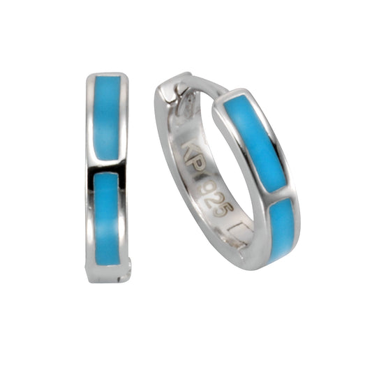 Klappcreolen 925/- Sterling Silber rhodiniert mit blauem Lack und 1,2cm Durchmesser