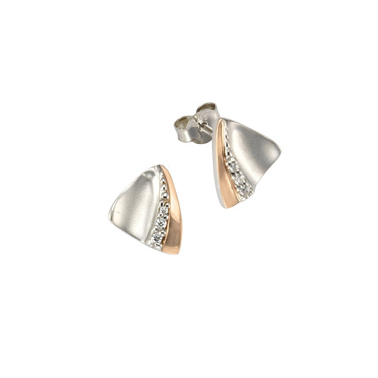Zeeme Silver - Damen-Ohrstecker aus 925 Sterling Silber rhodiniert zweifarbig mit weißen Zirkonia-Steinen