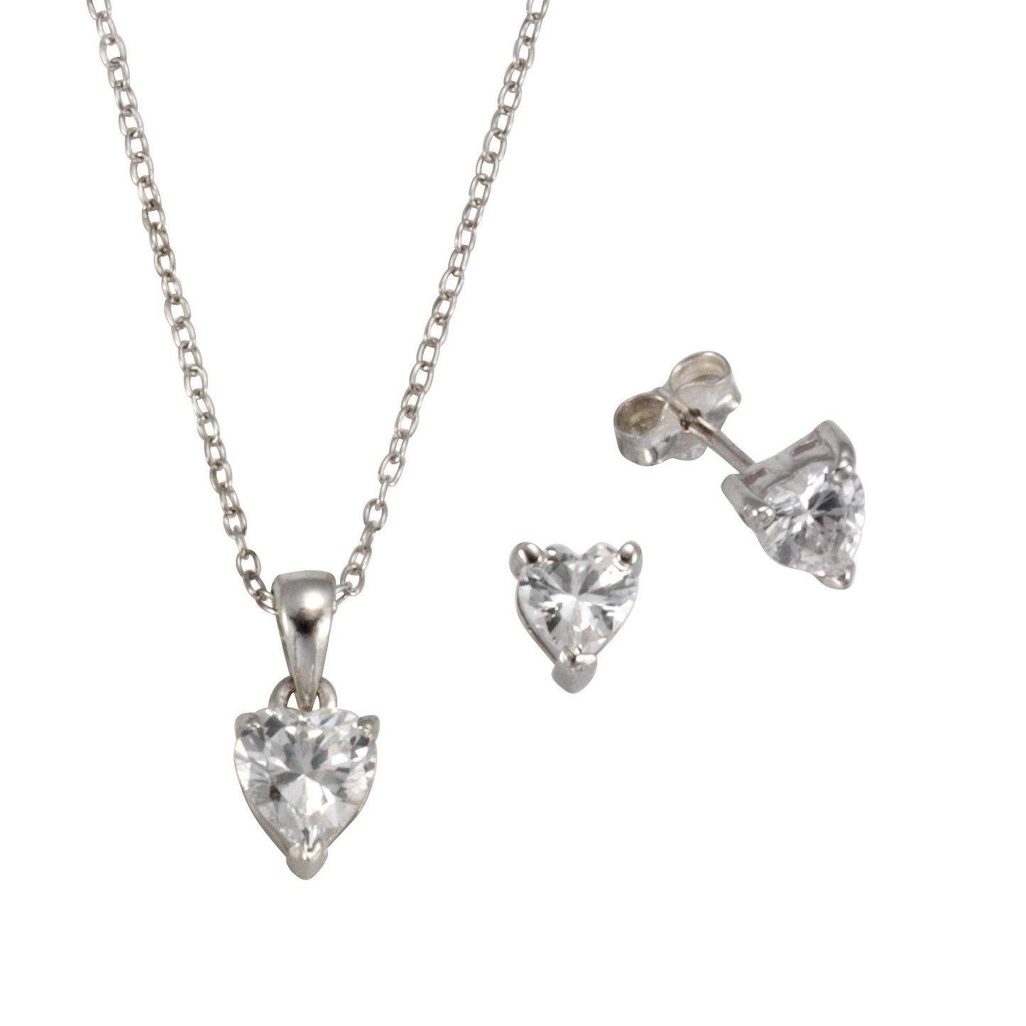 Anhänger/Kette + Ohrstecker Ankerkette 925/- Sterling Silber rhodiniert 45cm Zirkonia