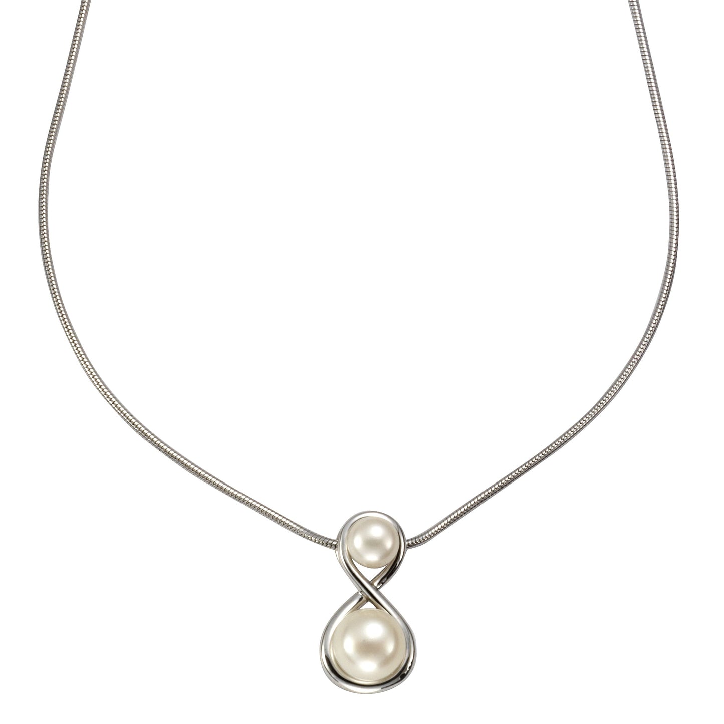 Halskette Schlangenkette 925/- Sterling Silber rhodiniert 42cm Süßwasserzuchtperle