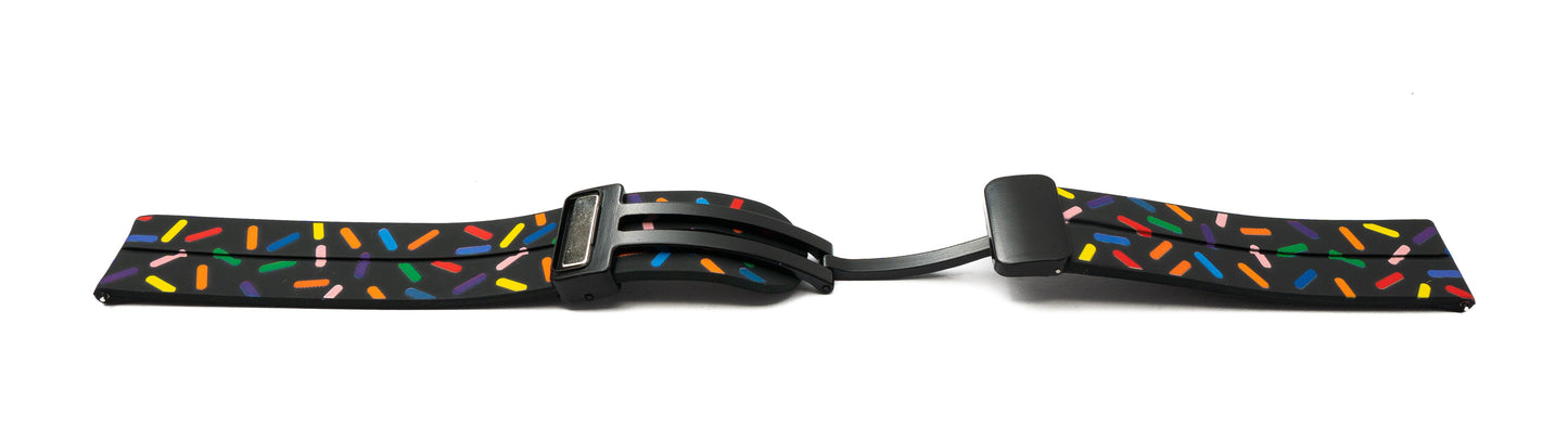 SYSTEM-S Armband 20 mm aus Silikon mit Kippfaltschließe für Smartwatch mit Streusel Aufdruck in Schwarz