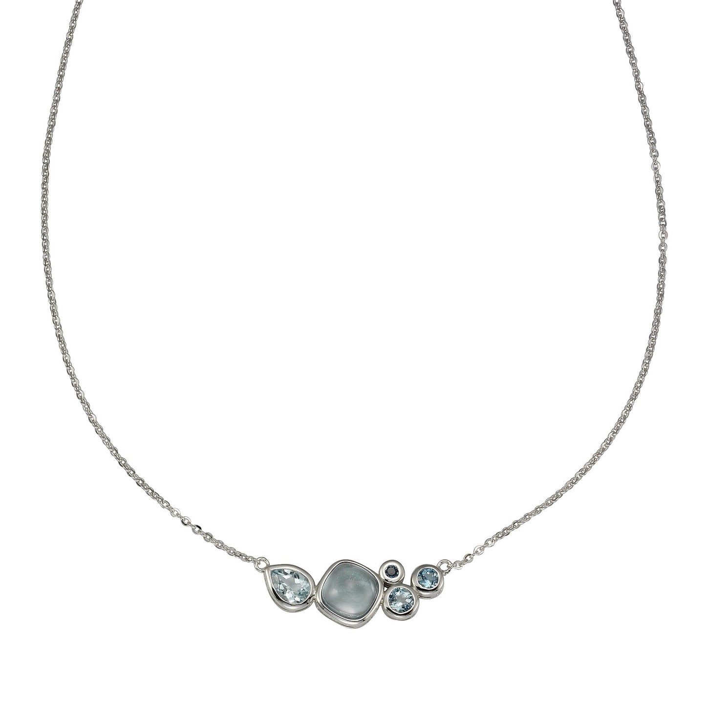 Halskette keine / nicht relevant 925/- Sterling Silber rhodiniert 48cm Blautopas beh.