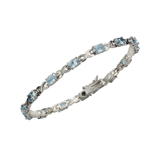 Zeeme Gemstones - Damen-Armband aus 925 Sterling Silber rhodiniert 19cm lang mit 14x Blautopas (6x4mm)