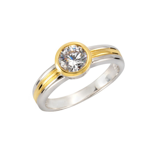 Schmuck Ring Damen 925er Sterling Silber bicolor mit Zirkonia günstig kaufen