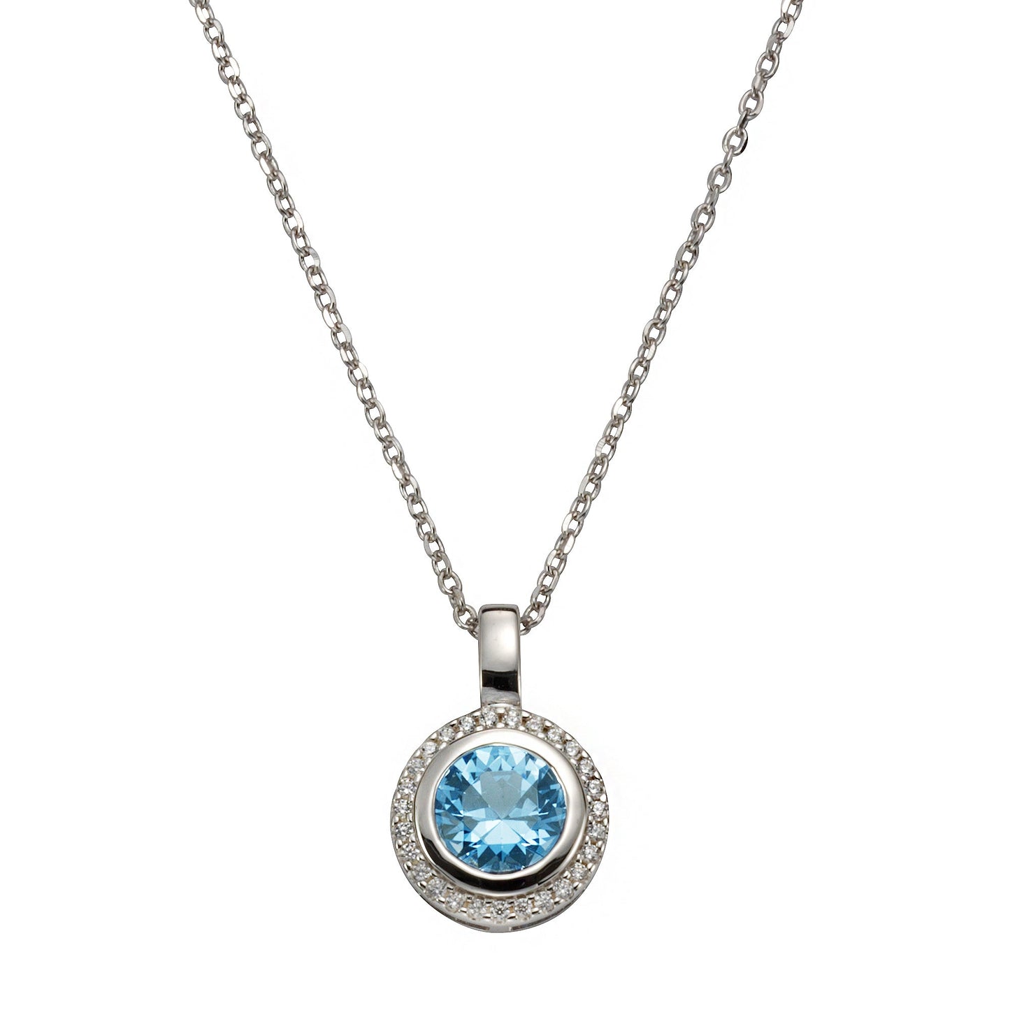 Anhänger mit Kette Ankerkette 925/- Sterling Silber rhodiniert 43 sy. Blautopas