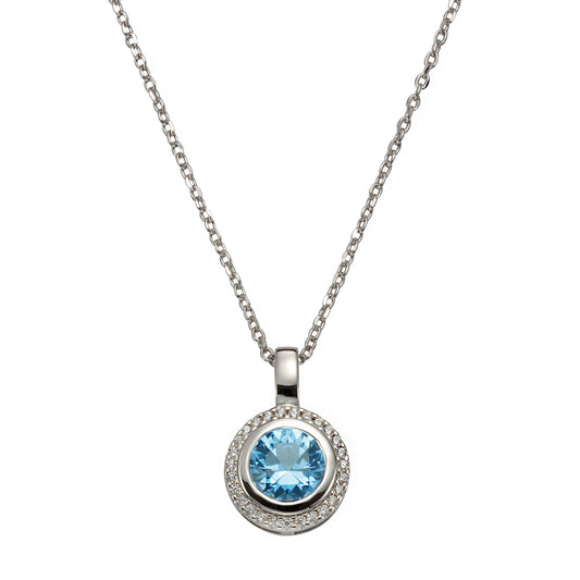 Celesta - Anhänger mit Kette 925/- Sterling Silber mit Zirkonia und sy. Blautopas
