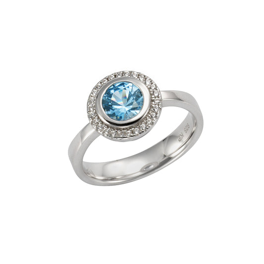 Celesta - Ring 925/- Sterling Silber mit Zirkonia und sy. Blautopas
