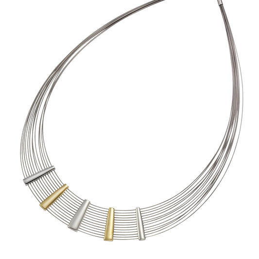 Collier aus 925/- Sterling Silber rhodiniert und Stahl - bicolor und 13-reihig
