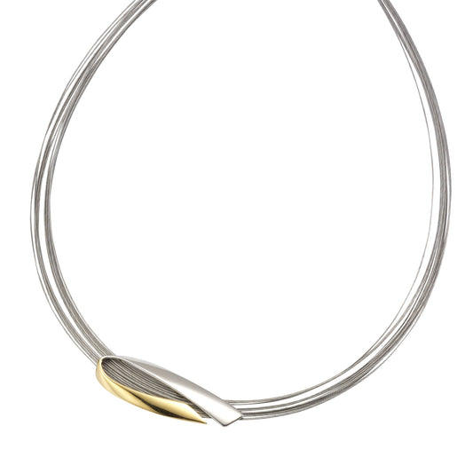 Collier aus 925/- Sterling Silber rhodiniert und Stahl - bicolor und 11-reihig