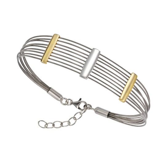 Armband 925/- Sterling Silber bicolor + Stahl mit 19+3cm Länge