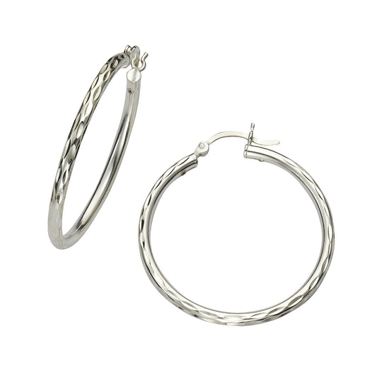 Ohrringe 925 Silber rhodiniert mit Struktur mit 40mm Durchmesser