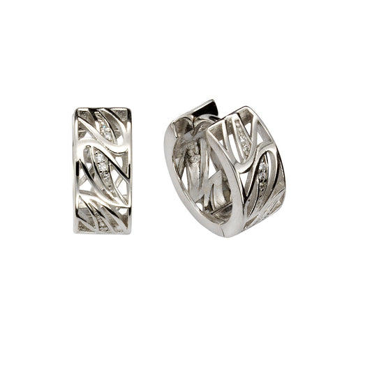Klappcreolen aus 925 Silber rhodiniert mit 14 weißen Zirkonia-Steinen und 16mm Durchmesser