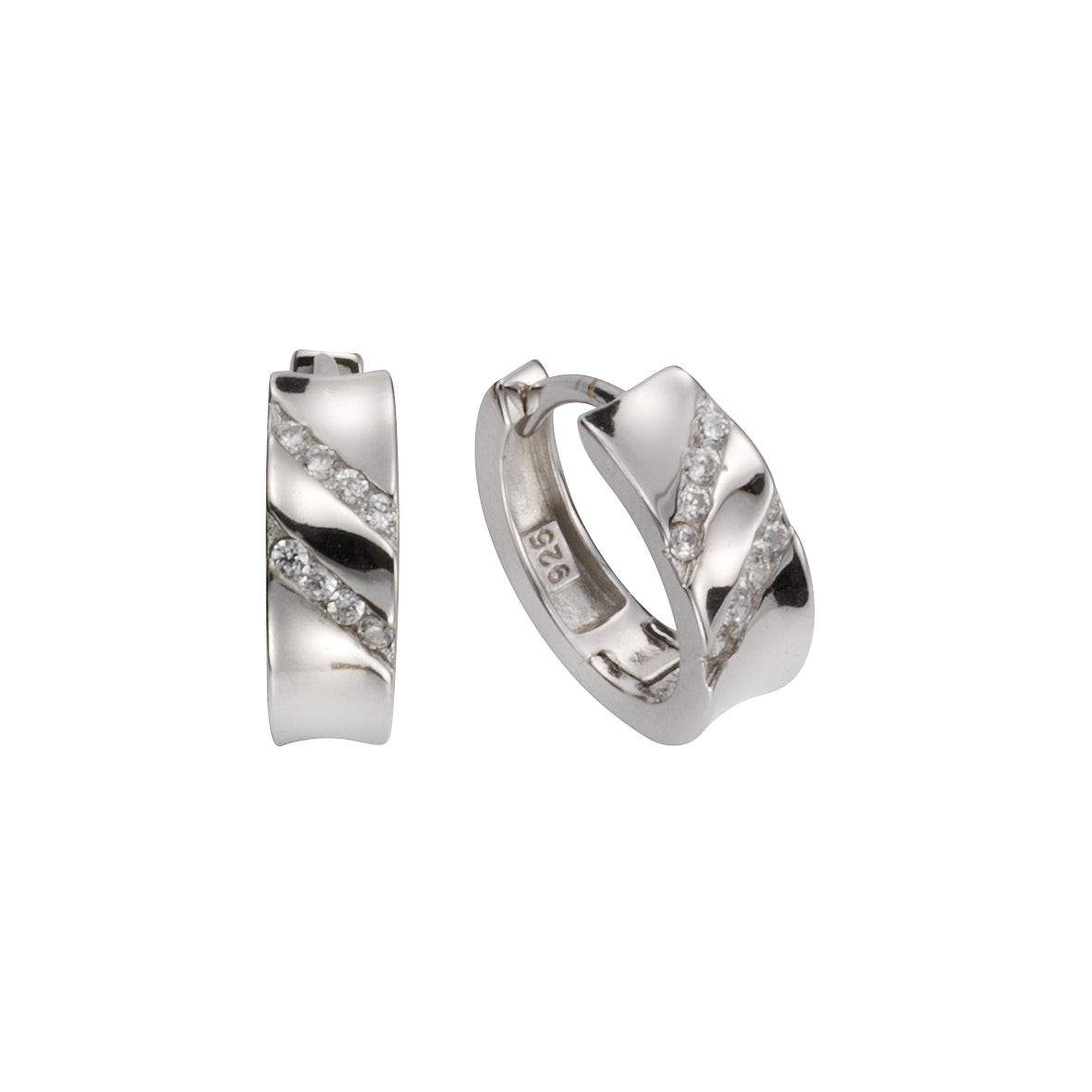 Klappcreolen 925/- Sterling Silber rhodiniert 1,6cm Zirkonia