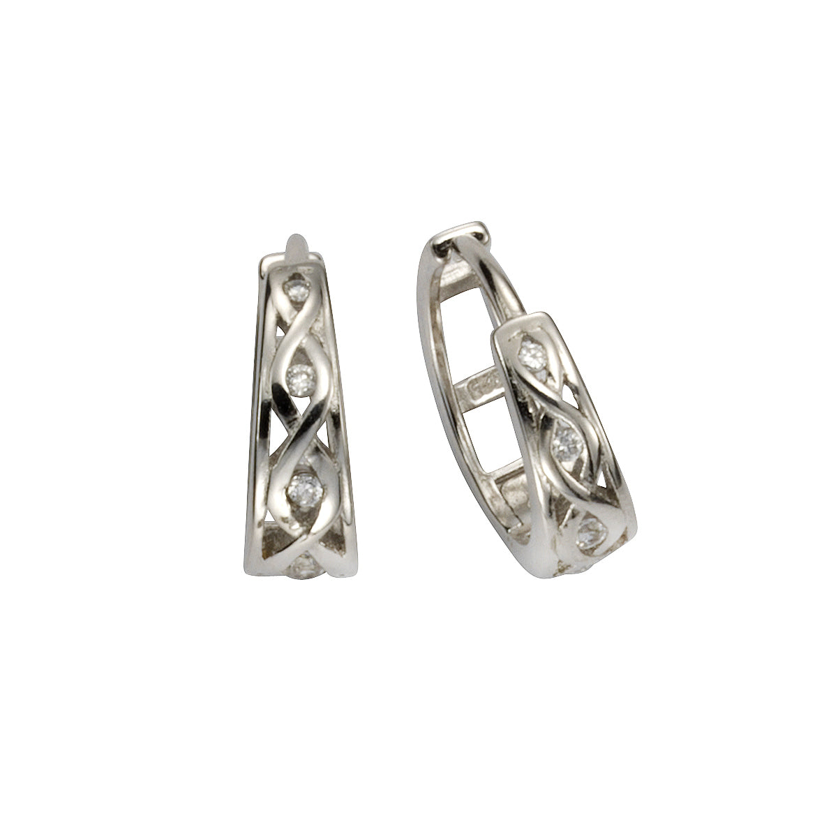 Klappcreolen 925/- Sterling Silber rhodiniert 1,5cm Zirkonia