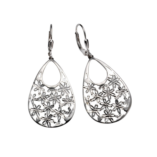 Ohrringe Damen 925 Silber rhodiniert mit Blütenmuster und 4,8cm Länge
