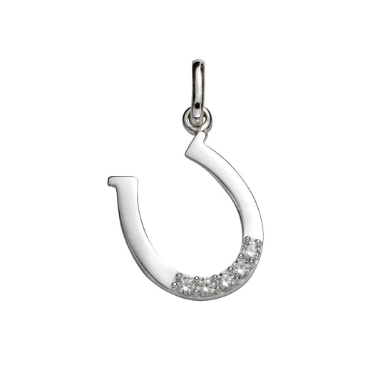 Anhänger Silber 925 rhodiniert mit 5 weißen Zirkonia Steinen Hufeisen mit 2,2cm Länge