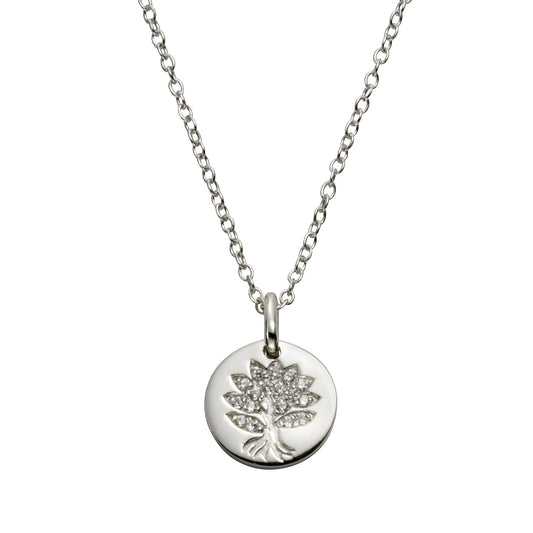 Halskette Silber 925 rhodiniert Lebensbaum mit 17 weißen Zirkonia Steinen 42+5cm lang