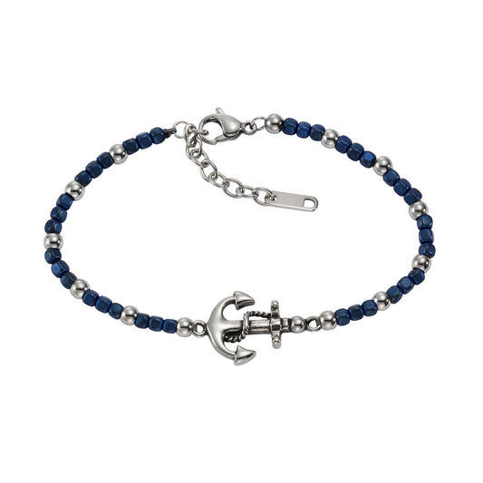 Armband Unisex Hämatit mit Edelstahl Anker Motiv 19+3,5cm