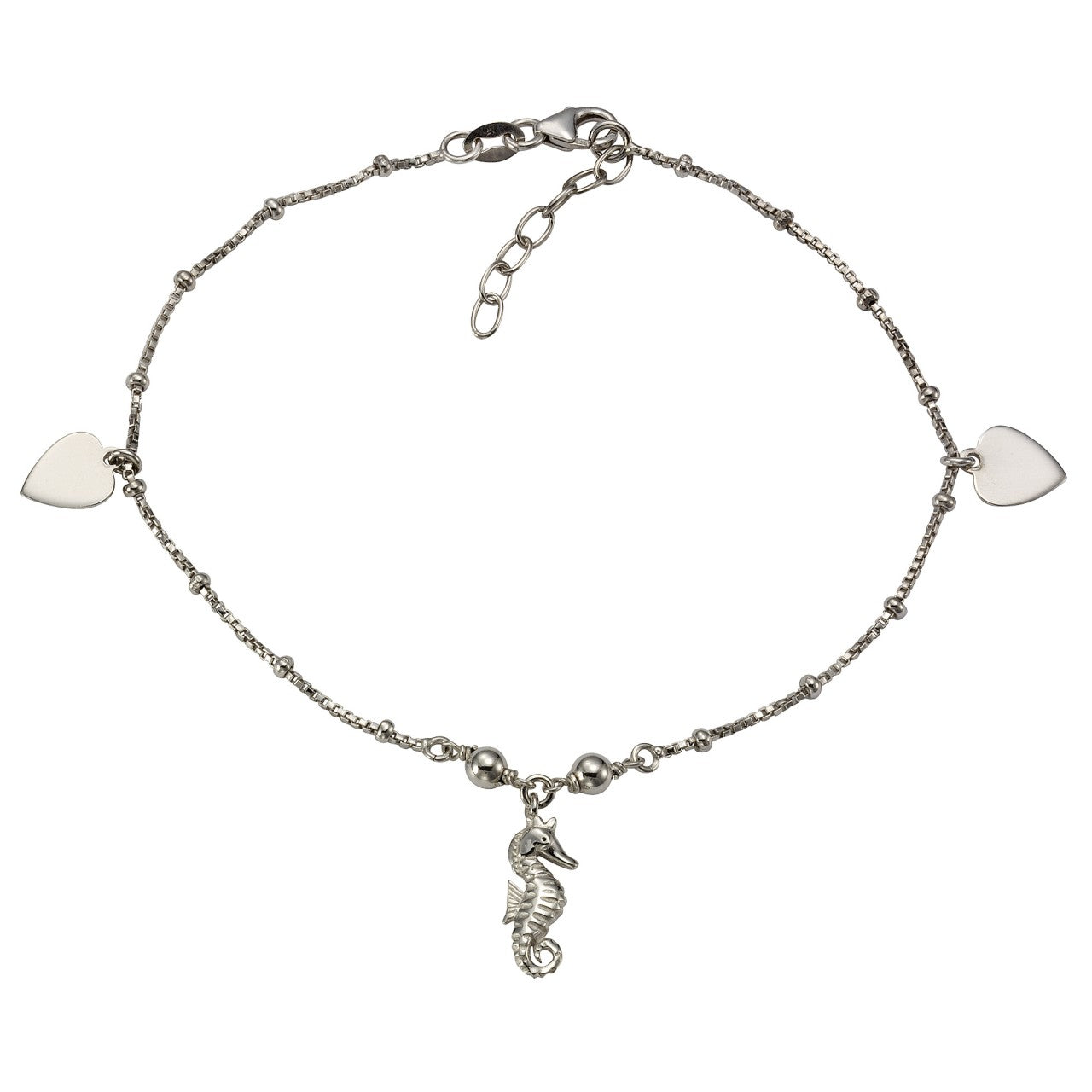 Schmuck Fußkette Damen 925 Silber rhodiniert Herz Seepferdchen 23+2,5cm günstig kaufen