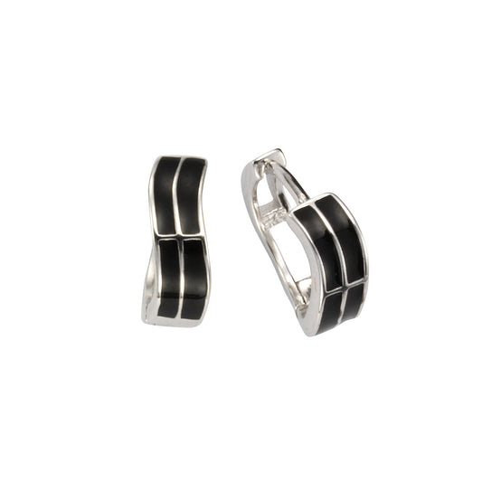 Klappcreolen aus 925/- Sterling Silber rhodiniert mit schwarzer Lackbeschichtung und 1,4cm Länge