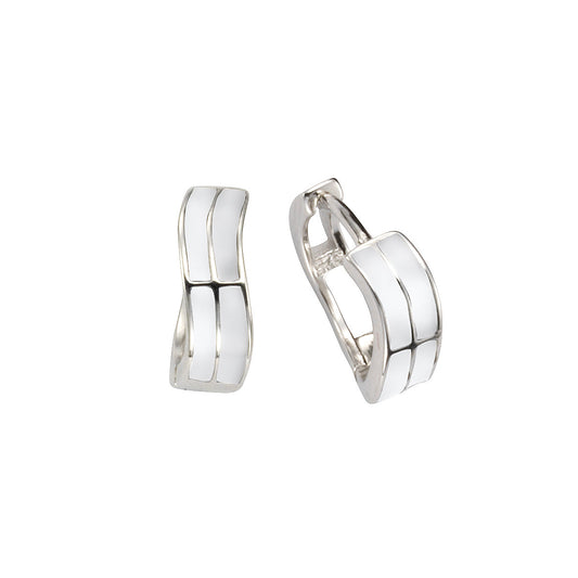 Klappcreolen aus 925/- Sterling Silber rhodiniert mit weißer Lackbeschichtung und 1,4cm Länge