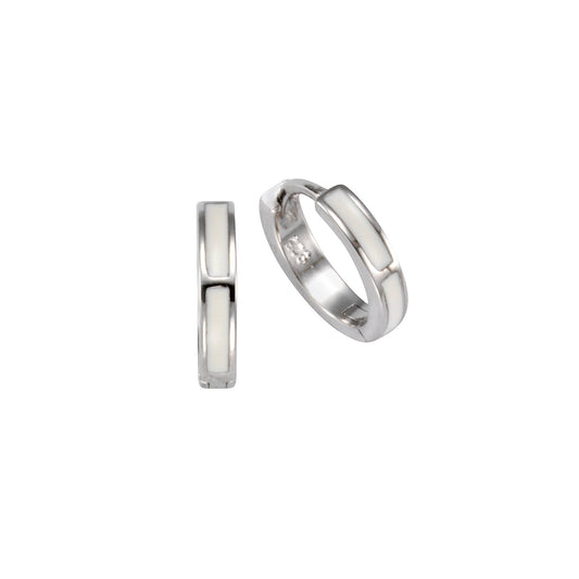 Klappcreolen 925/- Sterling Silber rhodiniert mit weißem Lack und 1,2cm Durchmesser