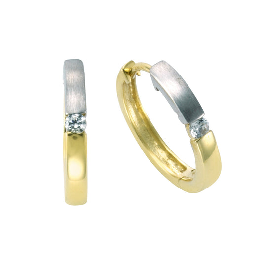 Ohrringe Gold 333 zweifarbig Creolen 16mm Durchmesser Zirkonia weiß