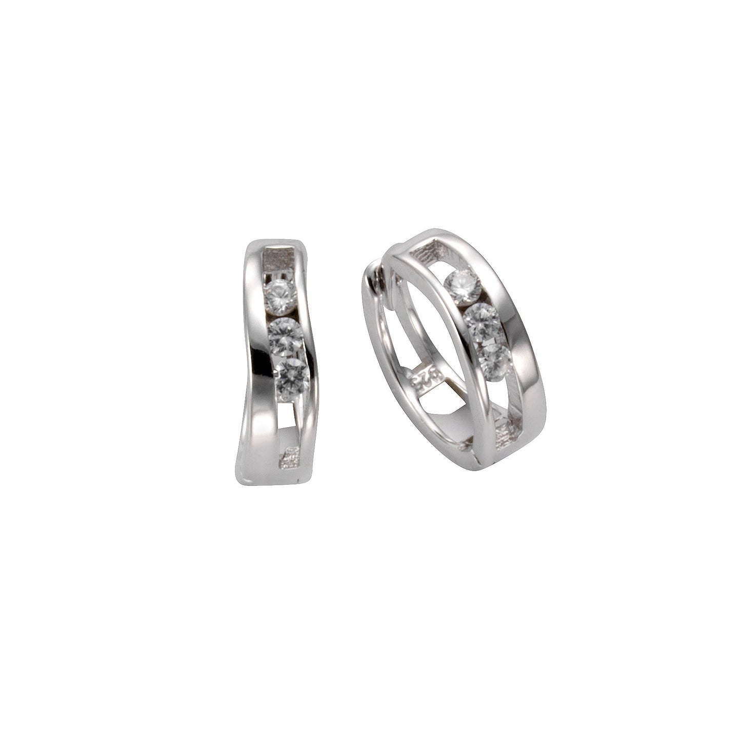 Klappcreolen 925/- Sterling Silber rhodiniert 1,3cm Zirkonia
