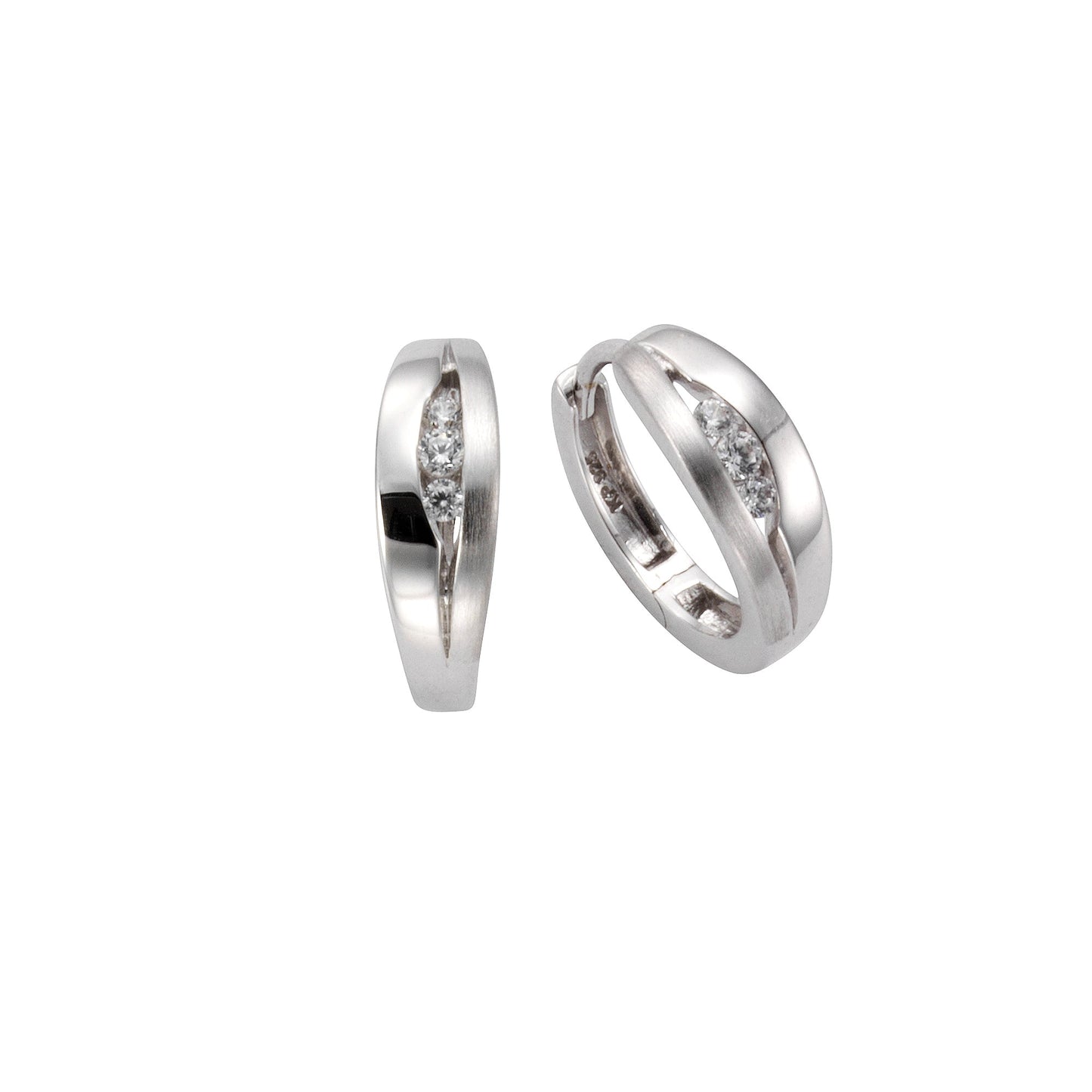 Klappcreolen 925/- Sterling Silber rhodiniert 1,6cm Zirkonia