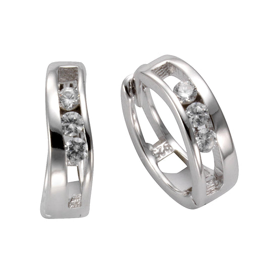 Ohrringe aus 925 Silber rhodiniert mit 6 weißen Zirkonia-Steinen und 1,3cm Durchmesser