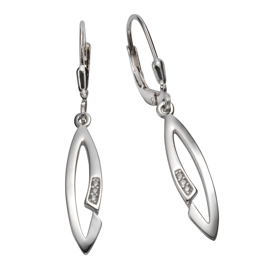 Ohrhänger aus 925 Silber rhodiniert mit 6 weißen Zirkonia-Steinen und 3,9cm Länge
