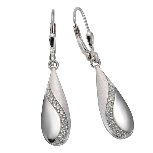 Damen-Ohrhänger 925 Silber rhodiniert mit 20 weißen Zirkonia-Steinen und 3,8cm Länge
