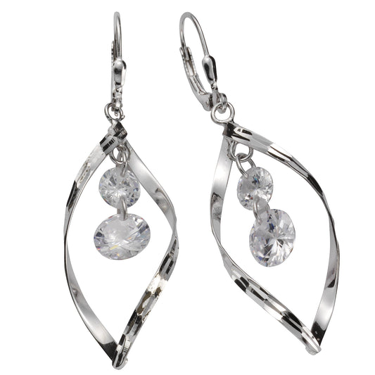 Ohrringe 925 Silber rhodiniert mit 4 Zirkonia-Steinen und 5,5cm Länge
