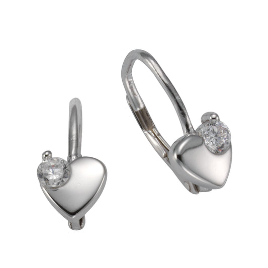 Ohrringe Herz aus 925 Silber rhodiniert mit 2 Zirkonia-Steinen