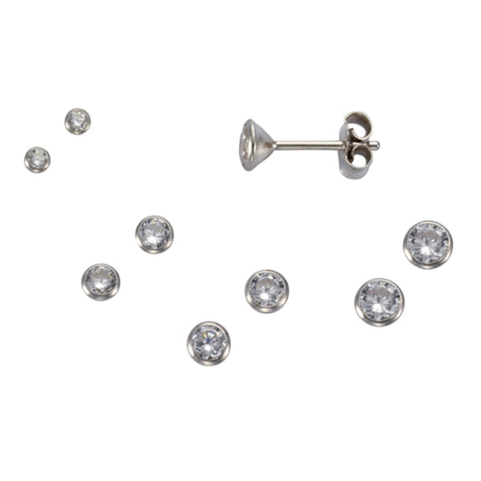 Ohrstecker-Set (3 Paar) aus 925 Silber rhodiniert, Kelch mit Zirkonia und 3,5mm Durchmesser