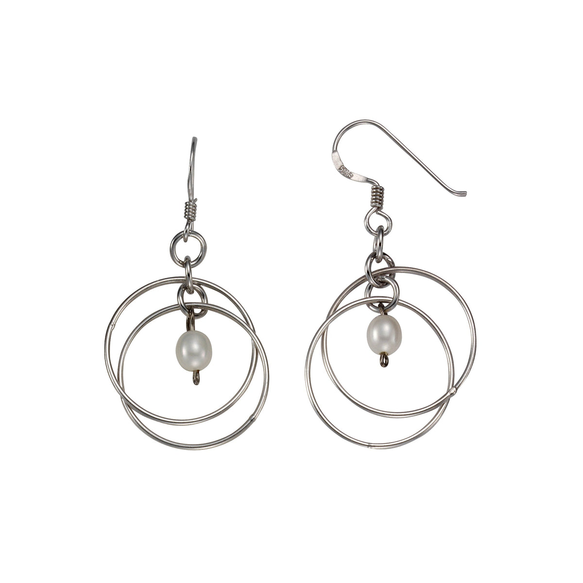 Ohrhaken 925/- Sterling Silber rhodiniert 3,9cm Süßwasserzuchtperle