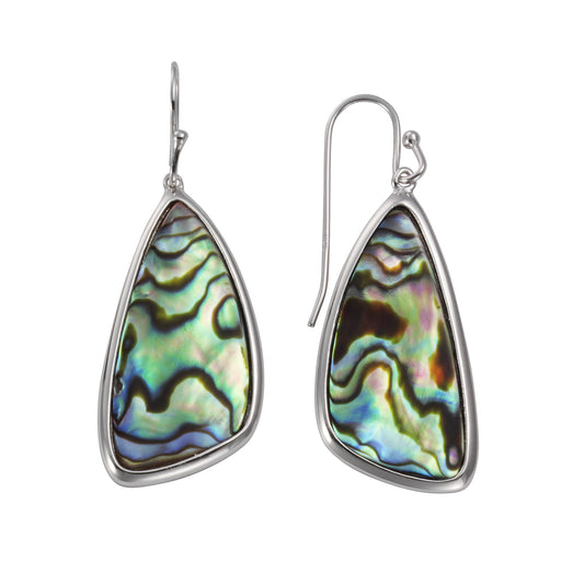 Ohrringe 925 Silber rhodiniert mit Abalone. Die Silberohrringe haben eine Länge von 4,0cm.