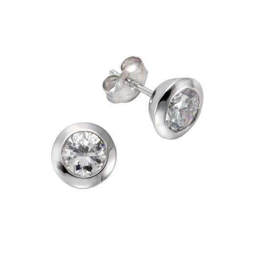 Ohrringe Silber 925 rhodiniert Ohrstecker mit Zirkonia in weiß (6mm)