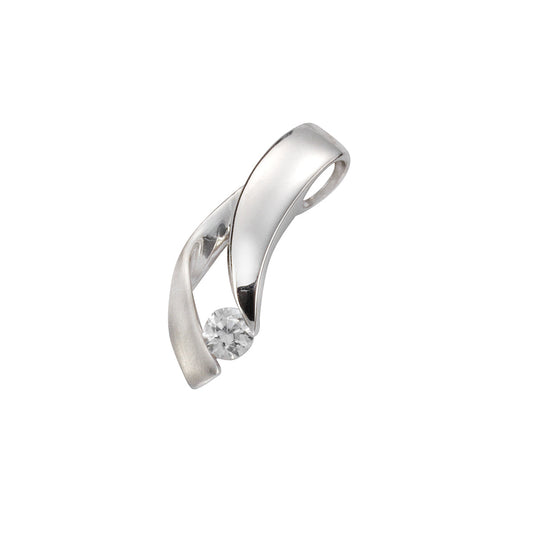 Anhänger 925 Silber rhodiniert mit weißem Zirkonia geschwungene Form mit 2,0 cm Länge